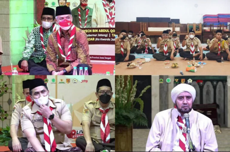 Bersama Habib Syech dari Surakarta, Kwaran Pramuka Cepu Ikut Bersholawat Lewat Zoom