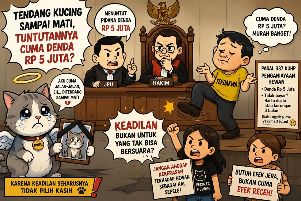 Tendang Kucing hingga Mati, Terdakwa Hanya Dituntut Denda Rp 5 Juta
